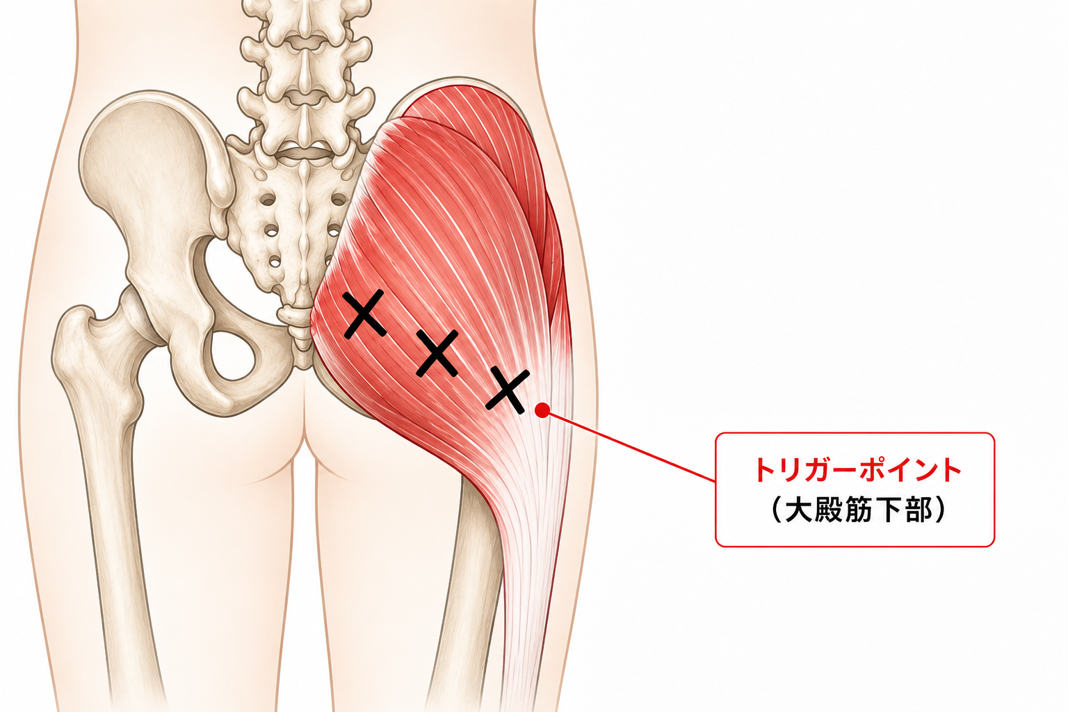大殿筋のトリガーポイントを示したイラスト