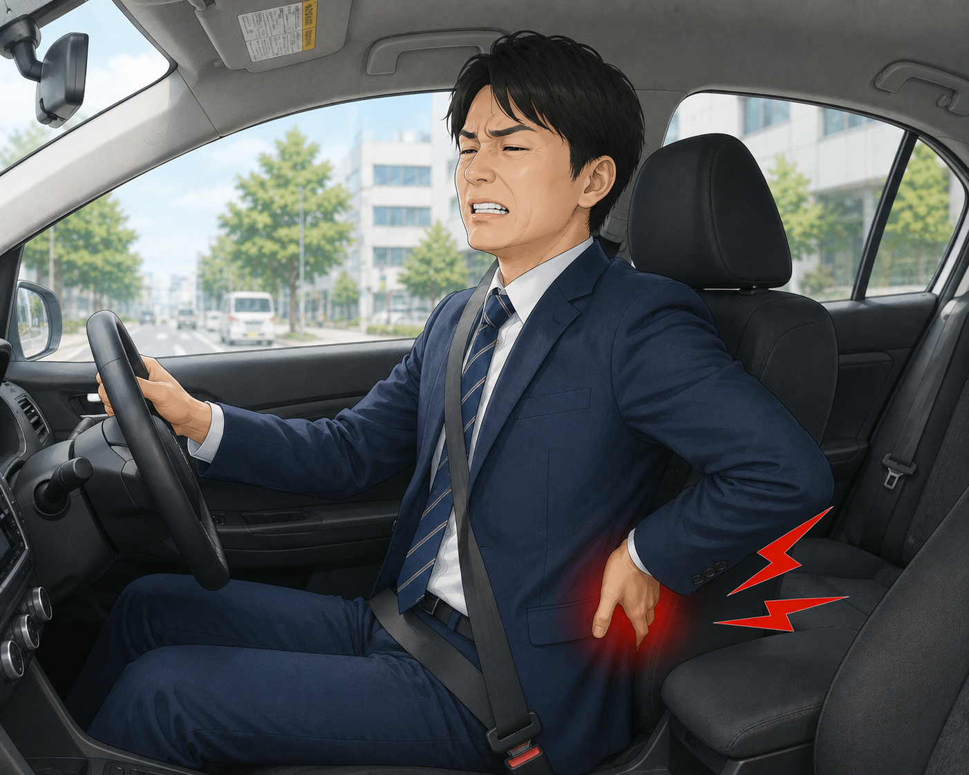 運転中の腰痛のイラスト