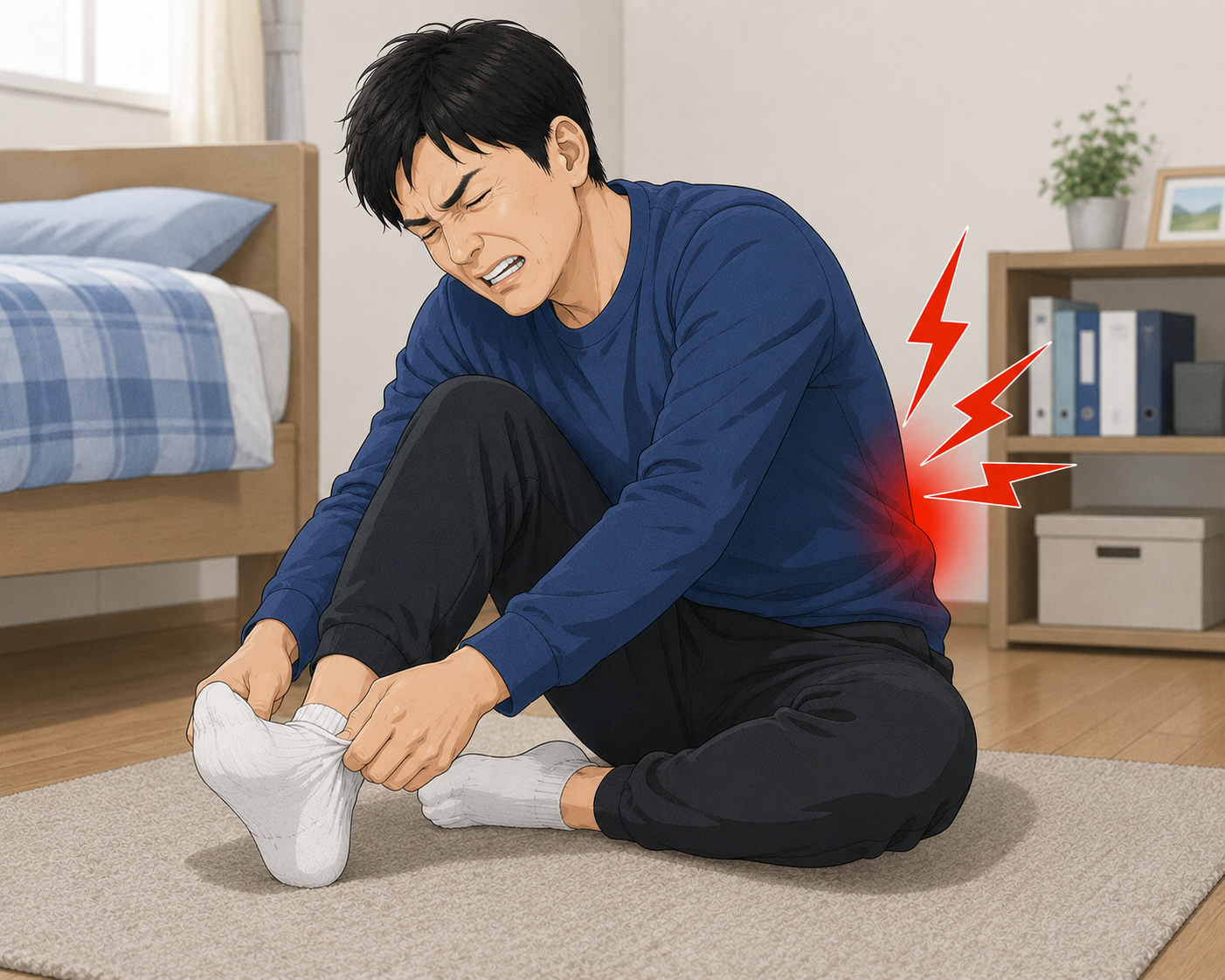 靴下ときに腰が痛いイラスト