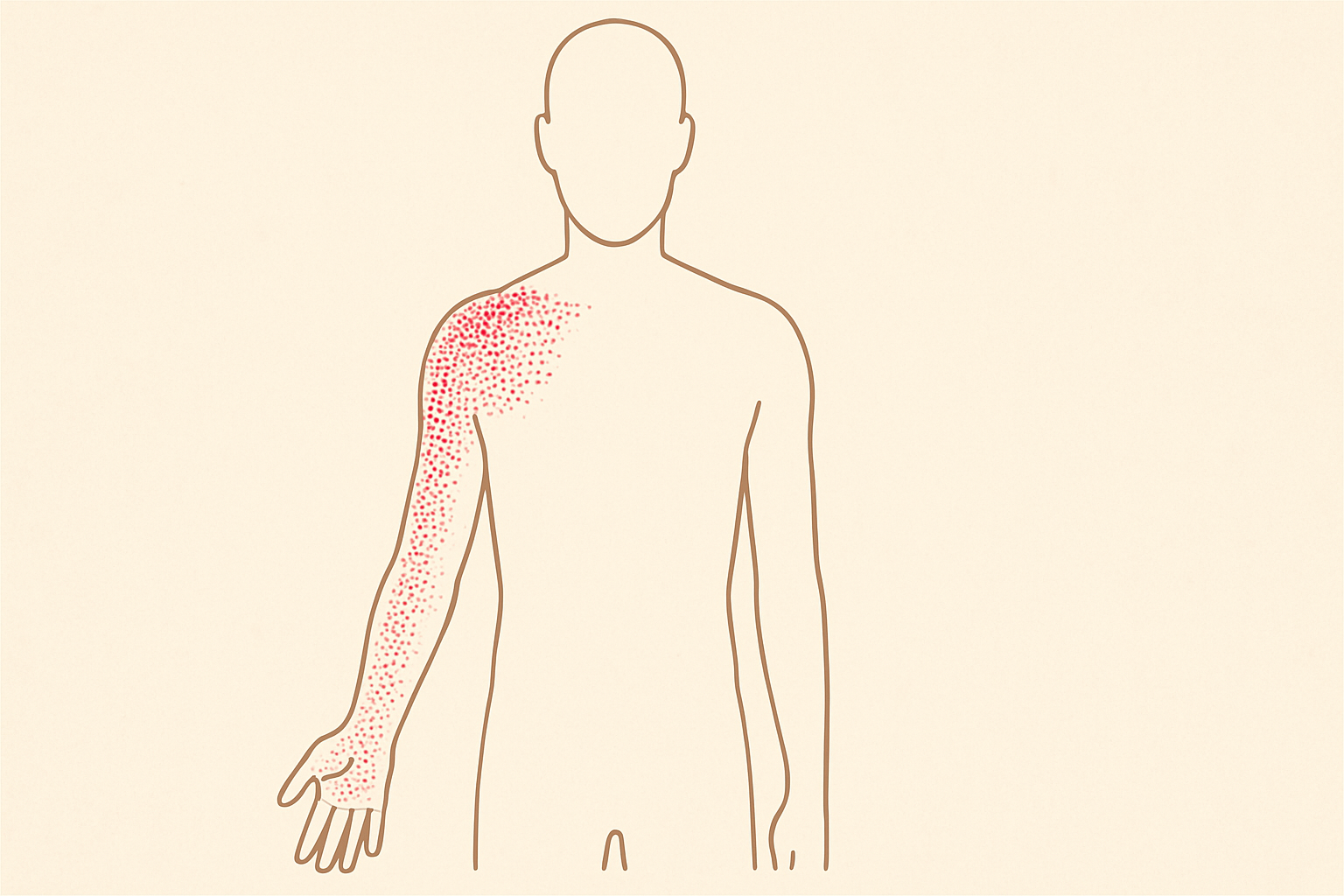 首から肩・腕にかけて放散する手のしびれを示す医療用イラスト